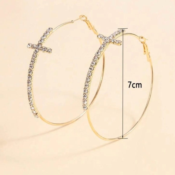 Cubic Zirconia Cross Hoop Earrings - Picture 6 of 6